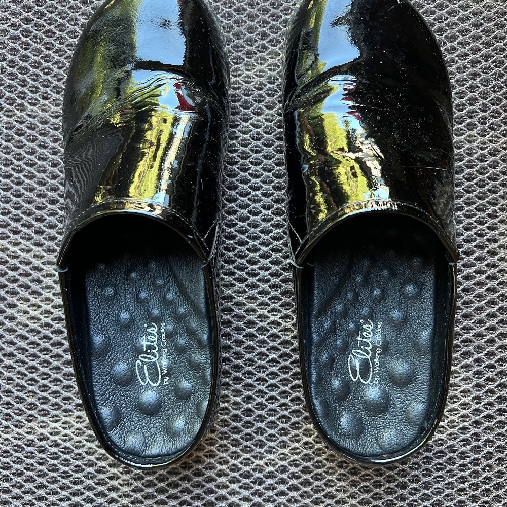 Walking Cradles Black patent slip on shoes